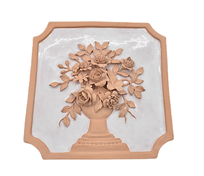 Placa de parede terracota e branca Flores no vaso
