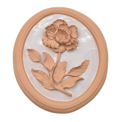 Quadro oval terracota com aplicação peônia direita