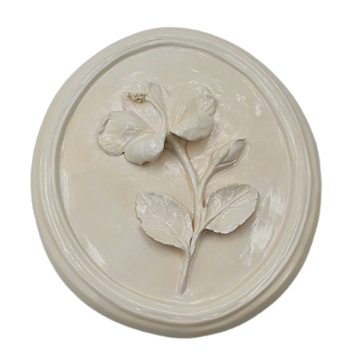 QUADRO OVAL P COM APLICAÇÃO DE HIBISCO BRANCO SIG - ESQUERDA