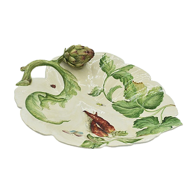 BANDEJA FOLHA DECORATIVA M RASA COM APLICAÇÃO DE ALCACHOFRA
