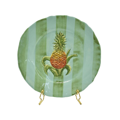 PRATO SOBREMESA DECORATIVO COM ABACAXI E LISTRAS