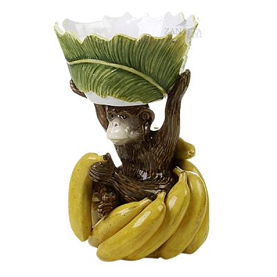 PENCA DE BANANA COM MACACO SENTADO E BOWL DE FOLHA NA CABEÇA