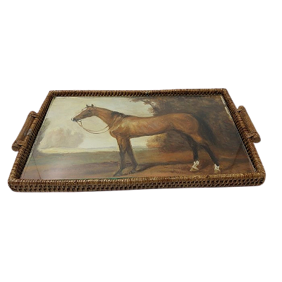 BANDEJA RATTAN COM PINTURA CAVALO