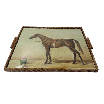 BANDEJA RATTAN COM PINTURA CAVALO N02