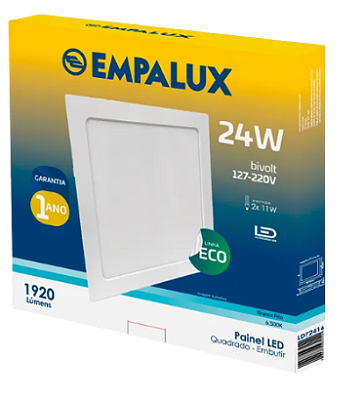 Painel LED 24W 6500K - Embutir