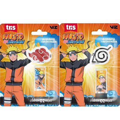 KIT ESCOLAR APONTADOR COM DEPOSITO + BORRACHA NARUTO TRIS