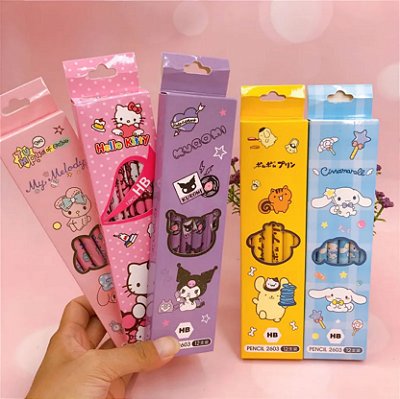 Kit 4 Lápis HB Personagens Da Sanrio  - Hello kitty - Kuromi - My Melody