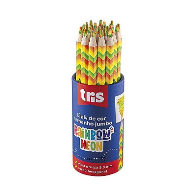 4 Lápis De Cor Jumbo Rainbow - Mina Multicolorida Neon