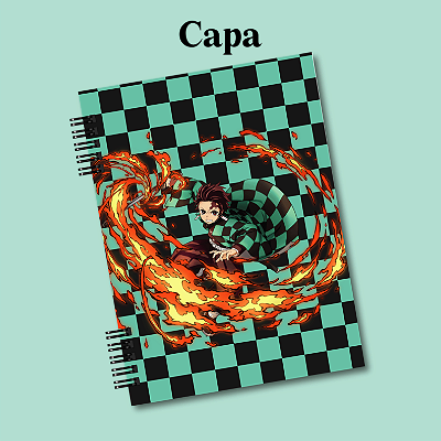 Caderno/ Fichario Demon Slayer, Tanjiro, anime, volta as aulas, material escolar