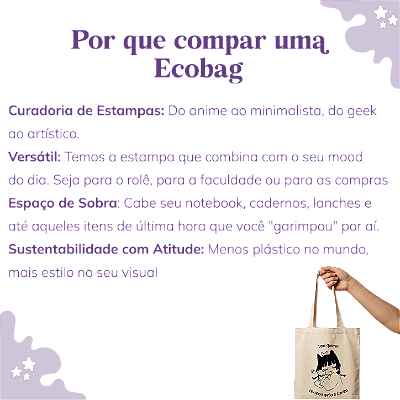 Sacola Ecobag "Eu que lute" - Docinho. 30x40cm, Algodão crú