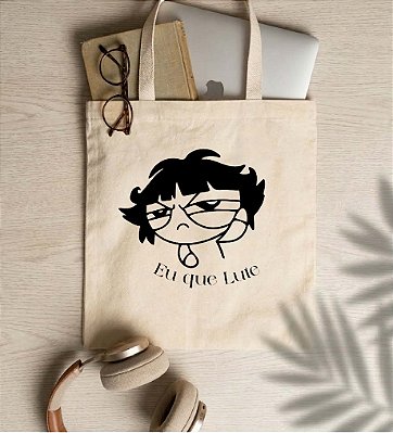 Sacola Ecobag "Eu que lute" - Docinho. 30x40cm, Algodão crú