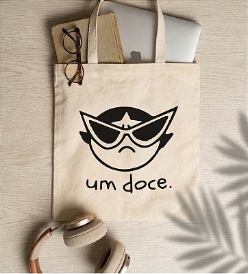 Sacola Ecobag "Um doce" - Docinho. 30x40cm, Algodão crú