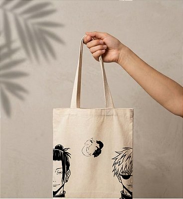 Sacola Ecobag Gojo e Geto - Jujutsu Kaisen. 30x40cm, Algodão crú