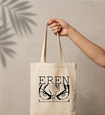 Sacola Ecobag Eren Attack on Titan. 30x40cm, Algodão crú