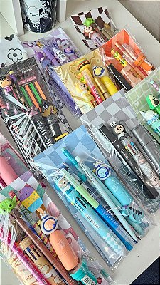 Kit Papelaria 5, 10 ou 15 itens colorido, Rosa, verde, azul, amarelo, laranja lilas, roxo