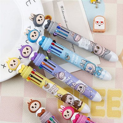 Caneta Esferográfica Labubu 10 Cores Material Escolar