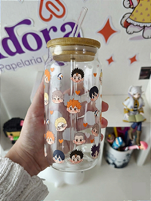 Copo De Vidro Haikyuu, Com Tampa De Bambu Hermético Com Canudo, estampado, anime
