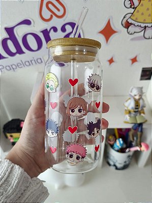 Copo De Vidro Jujutsu Kaisen, Com Tampa De Bambu Hermético Com Canudo, estampado, anime