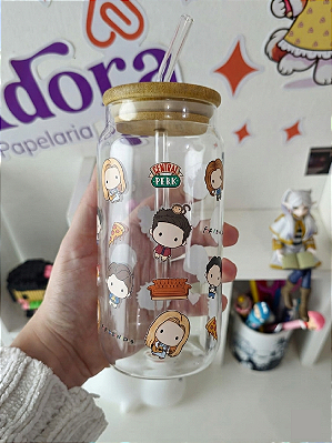 Copo De Vidro Friends, Com Tampa De Bambu Hermético Com Canudo, estampado, anime
