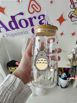 Copo De Vidro Meu amigo Totoro, Com Tampa De Bambu Hermético Com Canudo, estampado, anime