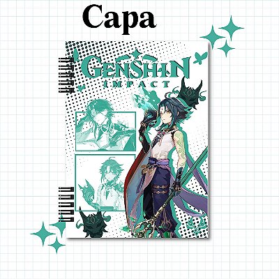 Caderno ou Fichário 1 matéria Xiao - Genshin Impact