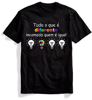 Camisa Preta Autismo Lâmpadas Algodão