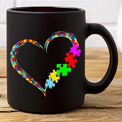 Caneca Preta Autismo Coração