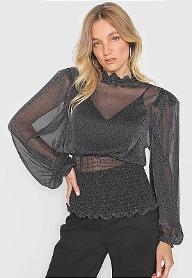 BLUSA COLCCI LUREX  - PRETA PRATA
