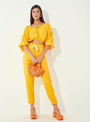 BLUSA COLCCI FLUIDA COM AMARRAÇAO- AMARELO SOLARIO