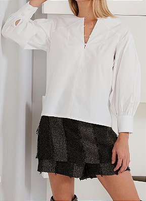 CAMISA DE TRICOLINE MARIA FILO MANGA 7/8 PREGAS - BRANCA