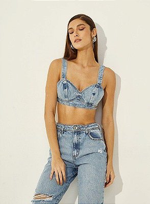 TOP JEANS COM TORÇÃO - INDIGO