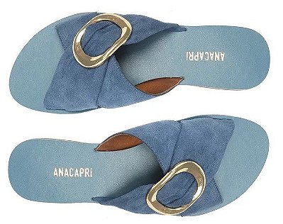 RASTEIRA ANACAPRI TECIDO TIRAS CRUZADAS FIVELA - AZUL