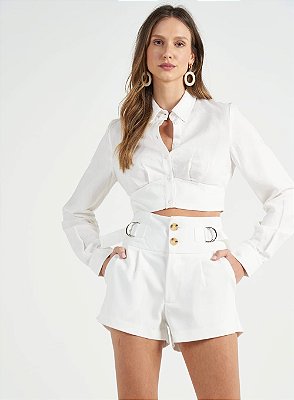 CAMISA COLCCI CROPPED LINHO - OFF SHELL
