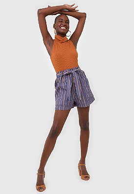 SHORT MARIA FILÓ LISTRADO AZUL/CARAMELHO
