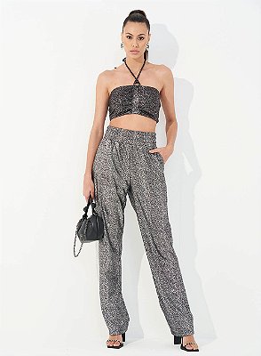 CALÇA COLCCI METALIZADA - PRETO/PRATA