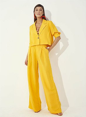 CALÇA COLCCI LINHO ALFAIATARIA PANTALONA - AMARELO SOLARIO