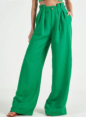 CALÇA COLCCI CLOCHARD LINHO WIDE - VERDE ESMERALDA
