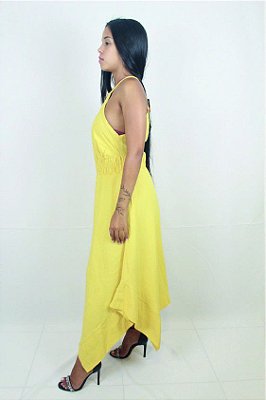 VESTIDO FORUM MIDI ASIMÉTRICO LINHO