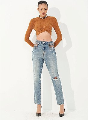 CALCA COLCCI JEANS BRUNA COM CORRENTES - INDIGO