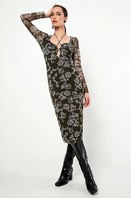 VESTIDO SLY WEAR MIDI MANGA LONGA TULE