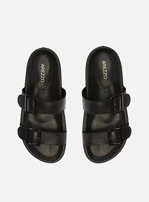 SANDALIA PAPETE AREZZO PRETA COURO TRATORADA TIRAS - PRETO