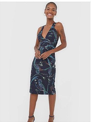 VESTIDO COLCCI MIDI PAVAO - AZUL MARINHO