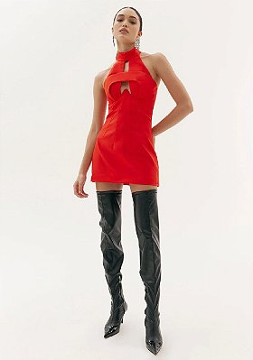VESTIDO AMARANTE CURTO COM RECORTES- VERMELHO