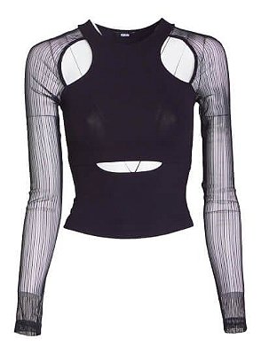 BLUSA FORUM DETALHE TULE LISTRADO- PRETO
