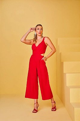 MACACAO RAMO SELVAGEM MIDI ALCA COM RECORTES - VERMELHO