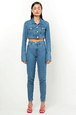JAQUETA SLY WEAR  CROPPED COM MANGA LONGA EM JEANS