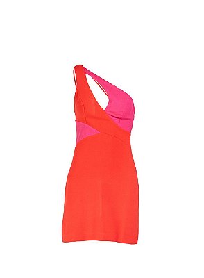 VESTIDO FORUM RECORTES ASSIMÉTRICO BICOLOR- VERMELHO ROSA