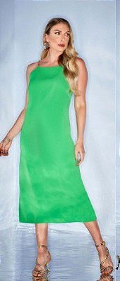 VESTIDO MIDI RAMO SELVAGEM ALÇAS COM CORRENTE- VERDE