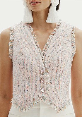 COLETE AMARANTE CURTO COM BOTOES- TWEED FLORA