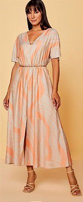 VESTIDO RAMO SELVAGEM LONGO - BEGE/ LARANJA